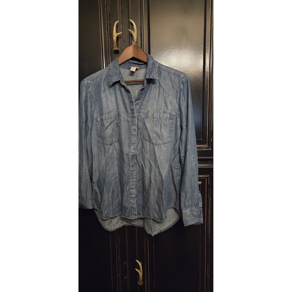 Chico's 1 (Med) Blue Jean LSBU Shirt, Casual, Festival, Fall, Workwear, School